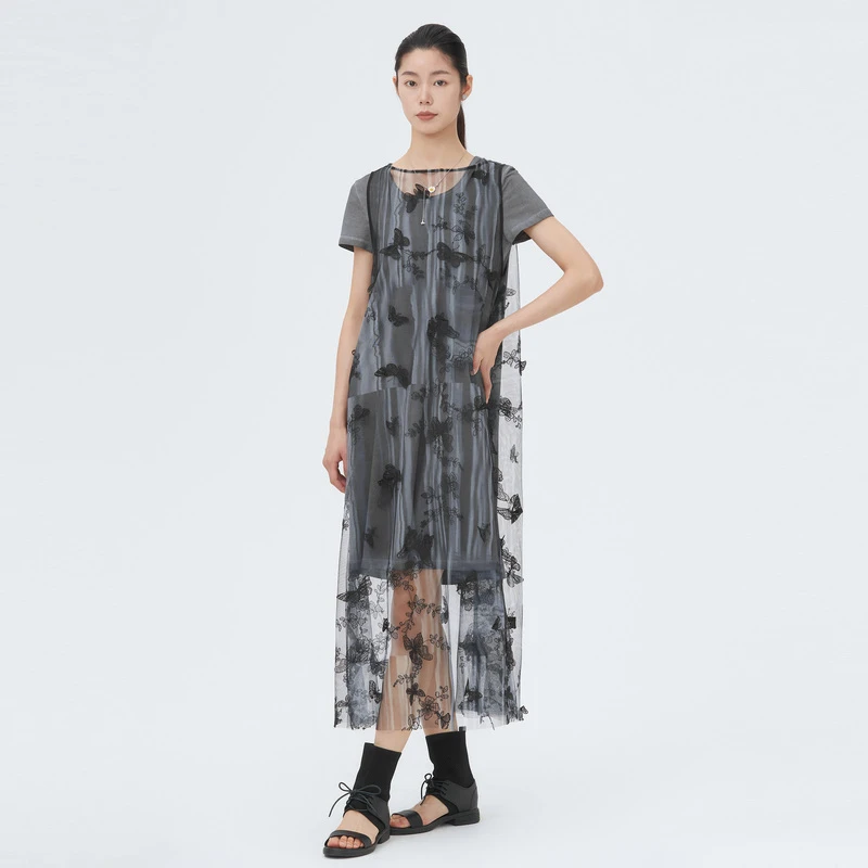 圣迪奥时尚气质休闲设计师款拼接通勤女装连衣裙S222Z12H7