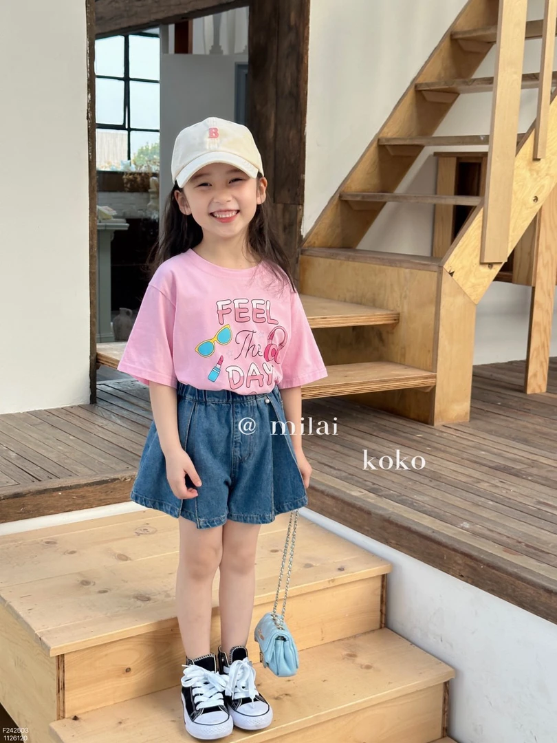 milaikoko米莱童装2024夏新女童韩版印花短袖T恤1126120牛仔短裤