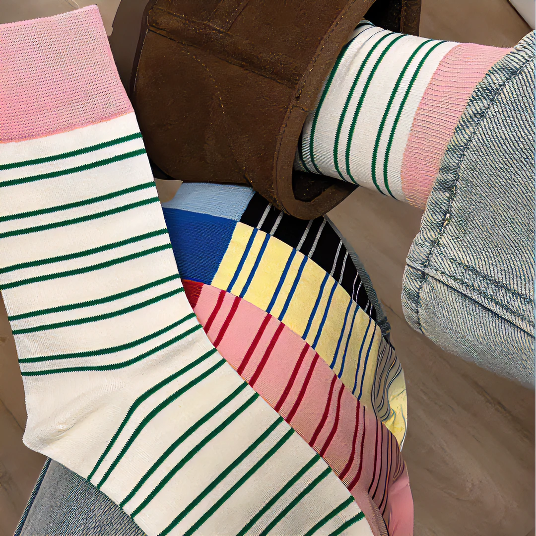 春秋多巴胺色系日系小清新撞色条纹堆堆袜韩版ins时尚百搭中筒袜