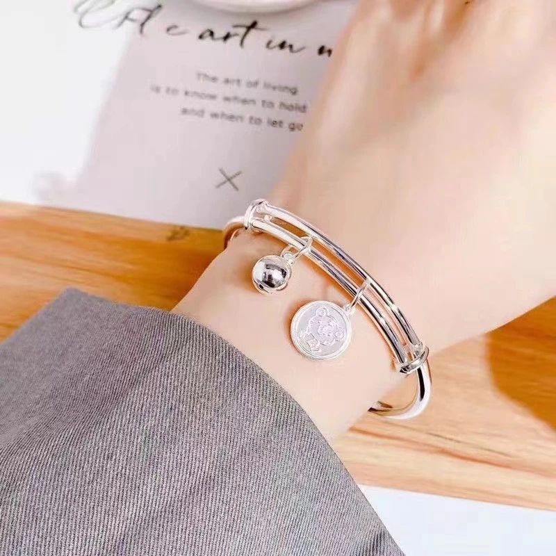 足银手镯 041 虎牌铃铛手镯