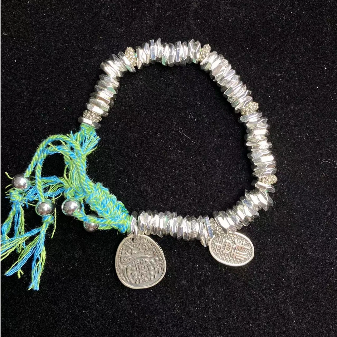 足银手镯 060 彩色盘缠手链