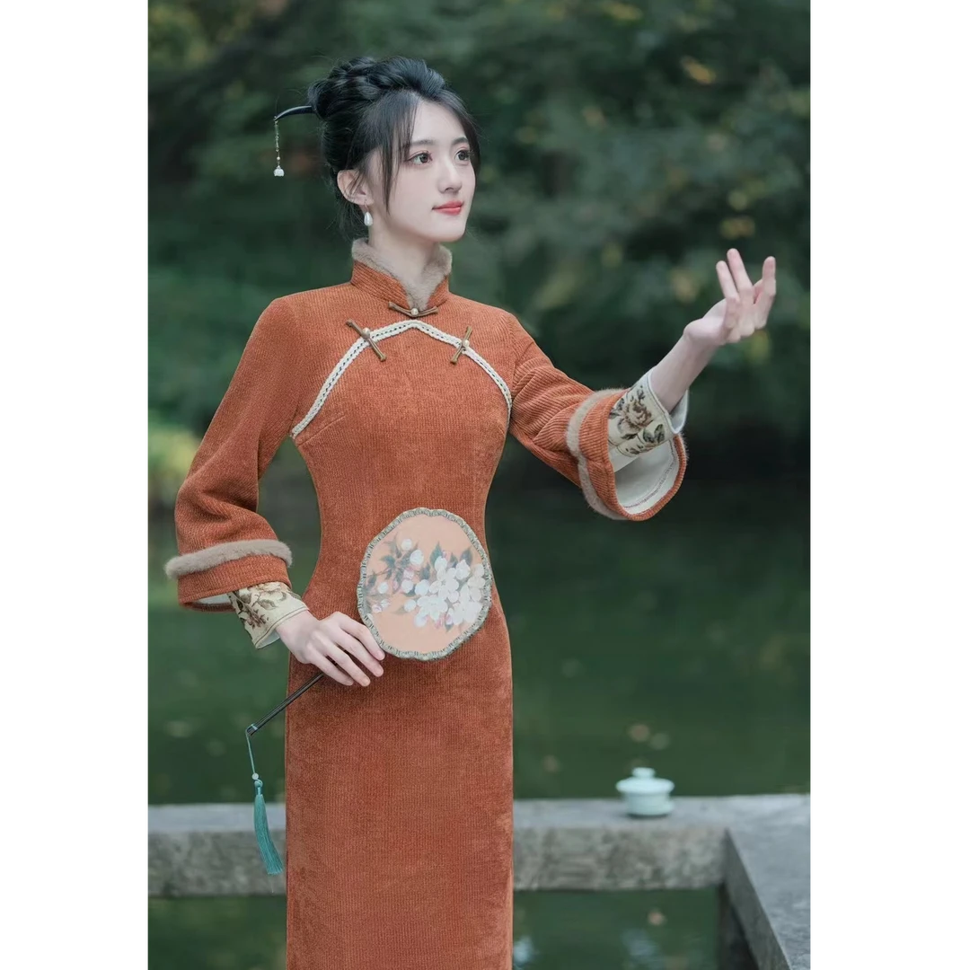 【晚秋】中国风秋冬款传统款微胖女生小个子旗袍新中式旗袍气质