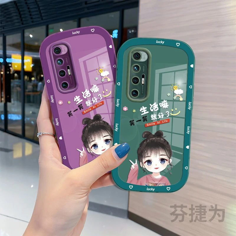 适用小米10S手机壳马卡龙透明时尚网红奢华防摔软壳爱笑女孩卡通