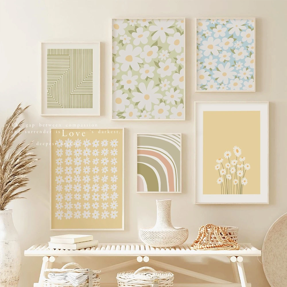 北欧简约客厅组合装饰画ins风治愈系卧室床头挂画小清新花卉壁画