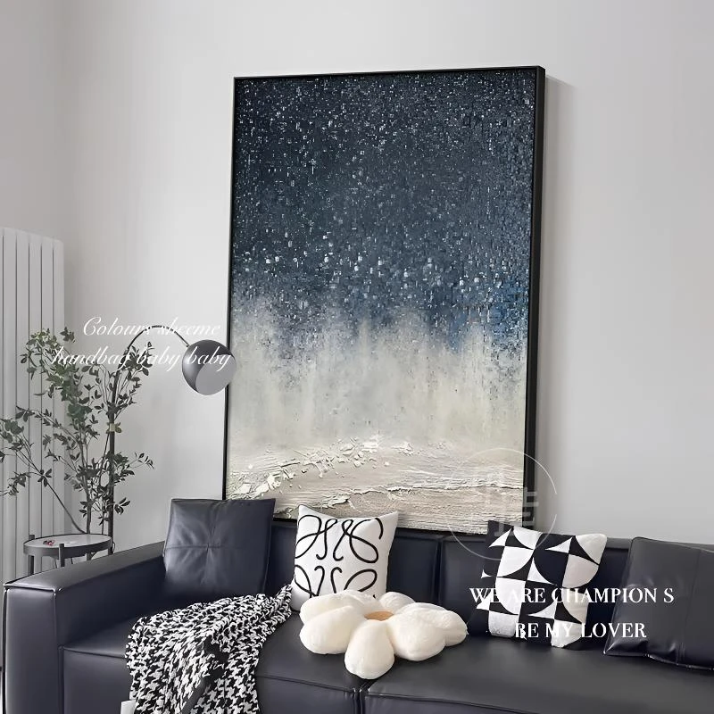 黑白灰极简客厅挂画侘寂风玄关装饰画感抽象沙发背景墙落地画