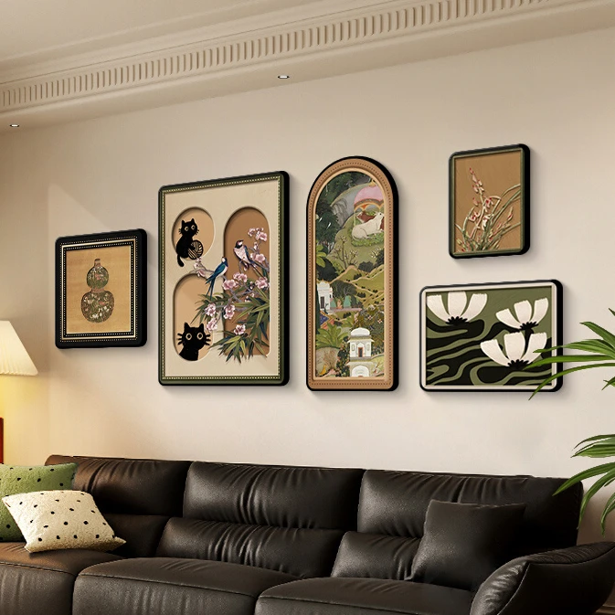 见造中古风客厅装饰画法式复古沙发背景墙挂画高级感小众组合壁画