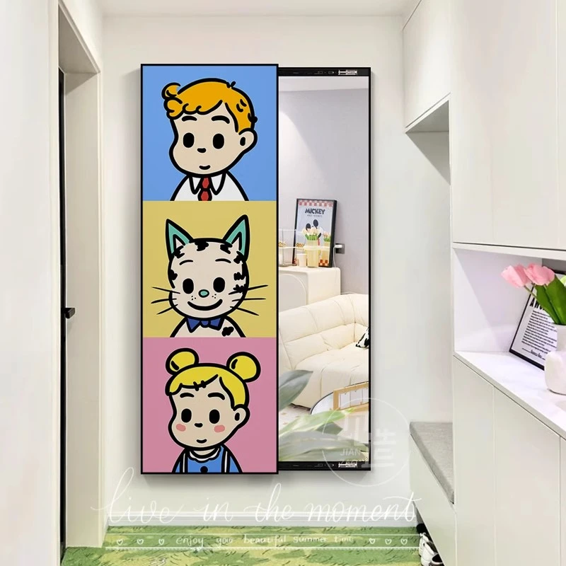 ins暗藏入户推拉系式玄关走廊风镜子全身原田挂画装饰画治愈治