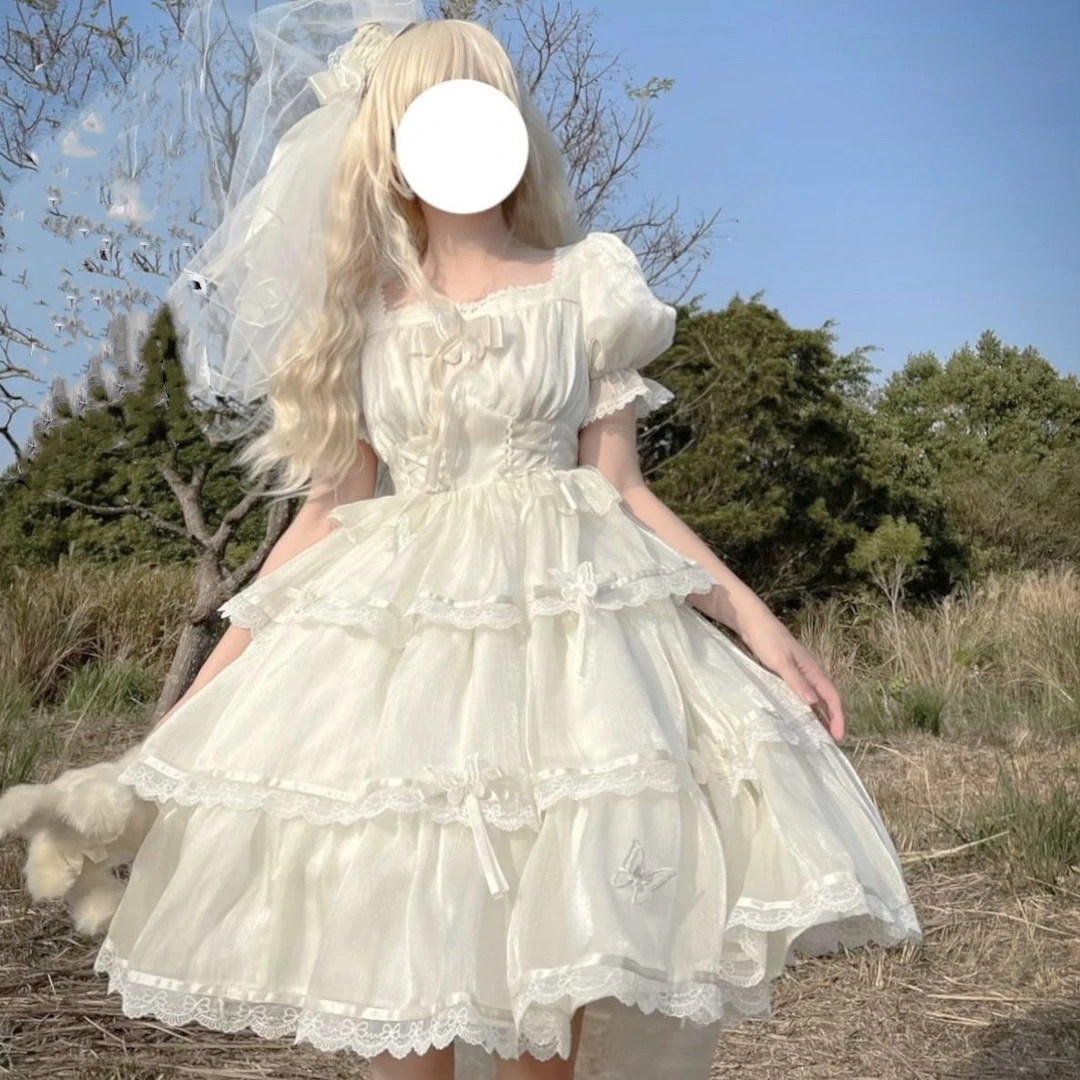 胖mm大码lolita连衣裙芙拉小姐甜美夏季泡泡袖花嫁洛丽塔op裙软妹