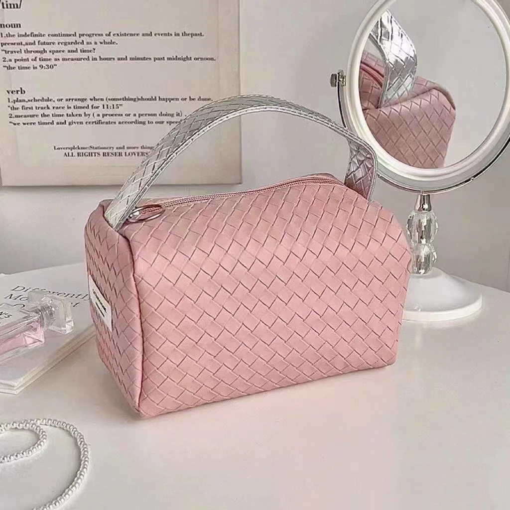 【礼礼推荐】高颜值编制高级感手提化妆包时尚简约网红气质