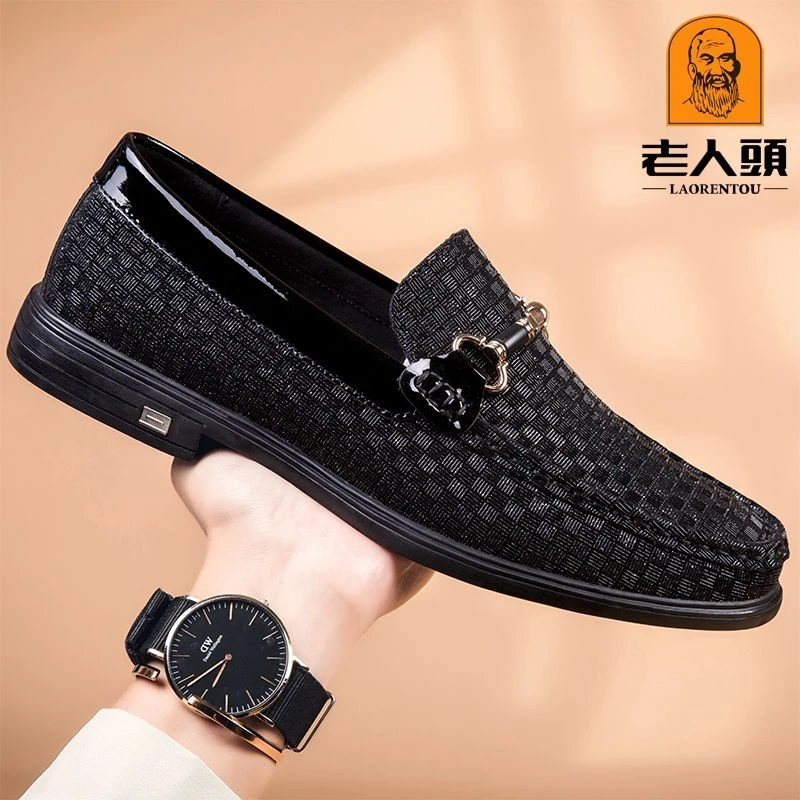 老人头高档豆豆鞋2023新款内增高真皮鞋软底软皮轻便懒人驾车鞋