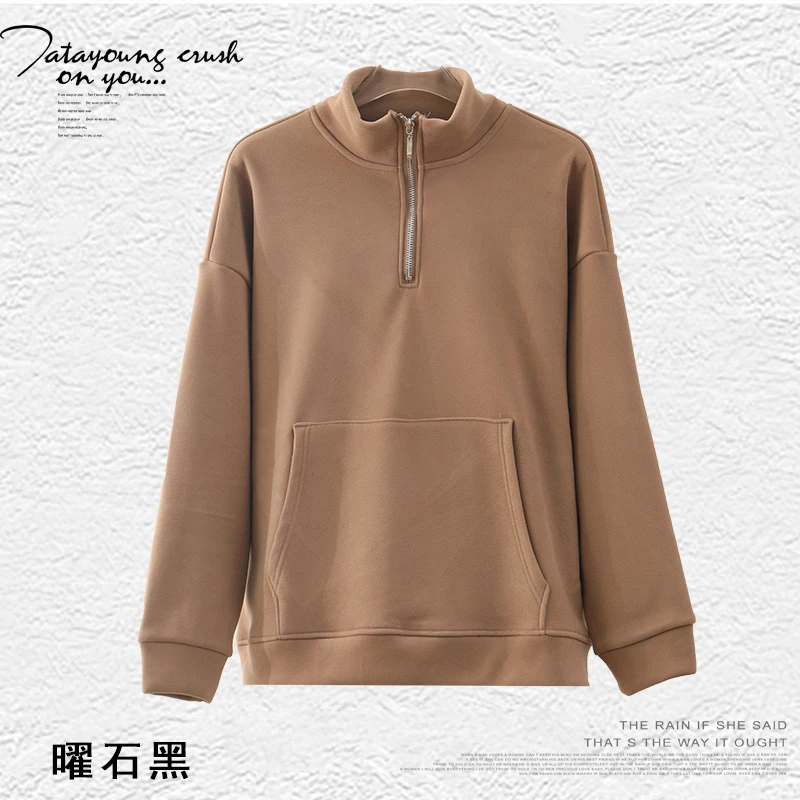 新款加绒加厚卫衣女高领卫衣百搭拉链上长袖宽松立领休闲外套