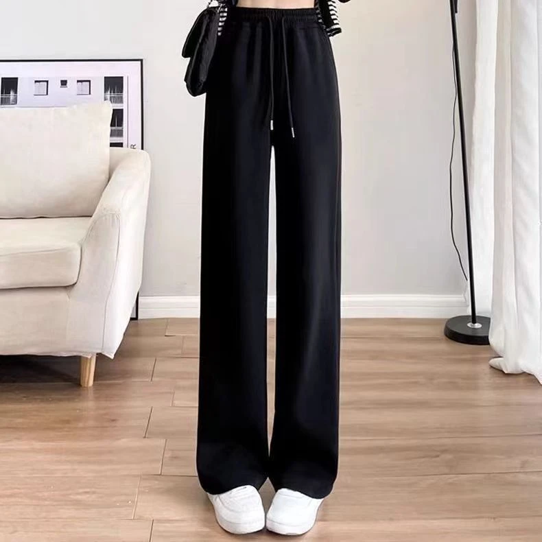 华棉窄版阔腿裤女2024秋季新款高腰小个子宽松显瘦休闲直筒运动裤