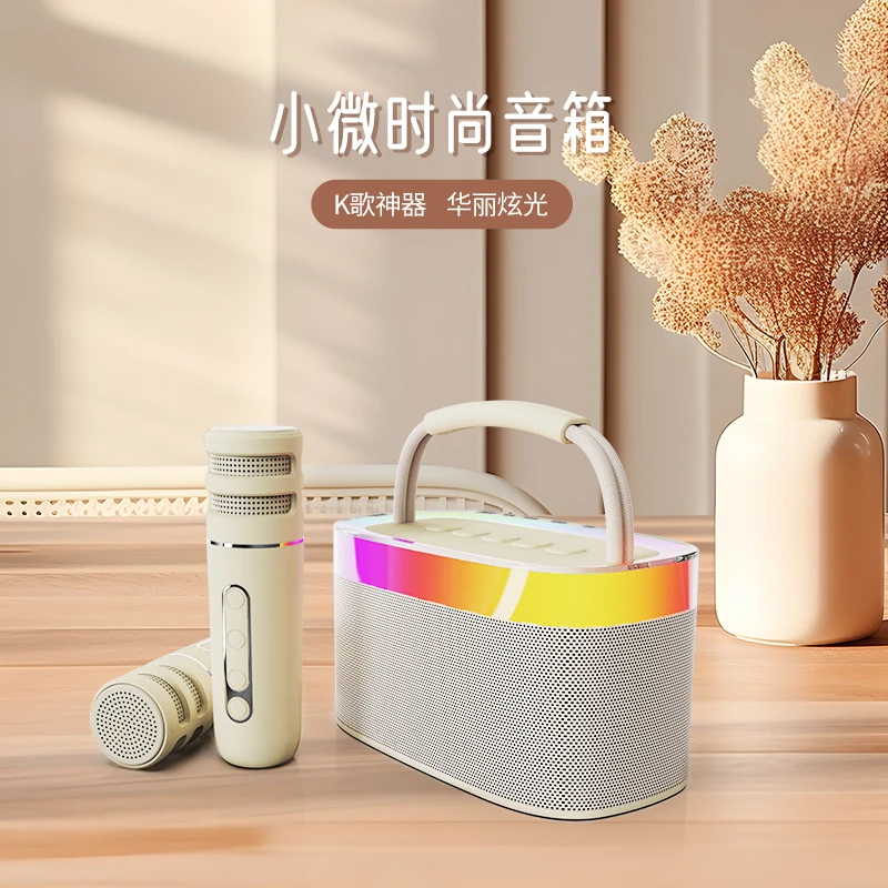 小微时尚音箱两个话筒家庭野餐户外手提式便携式简约儿童节父亲节