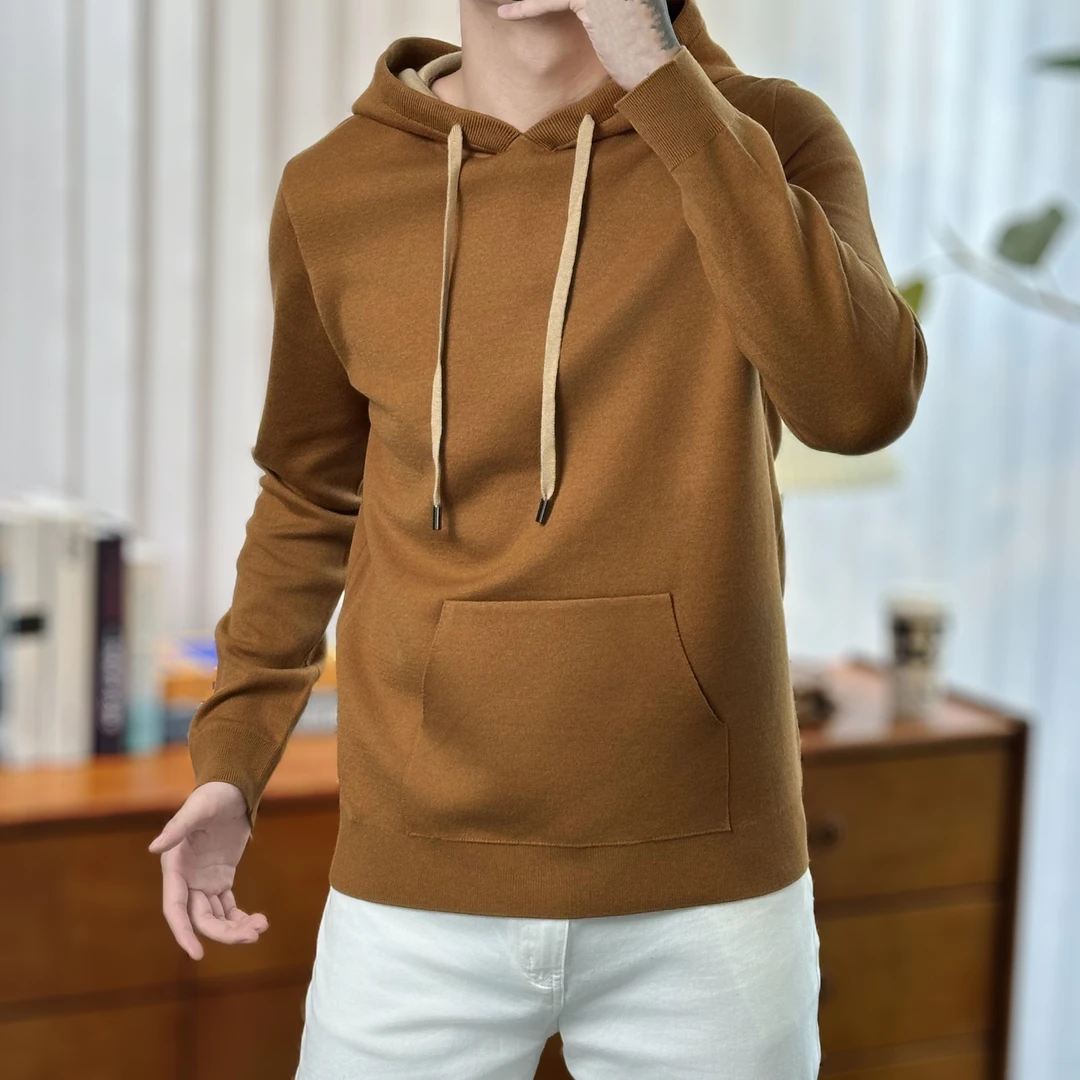 秋季男士拼色连帽卫衣韩版运动休闲简约百搭长袖宽松时尚针织衫