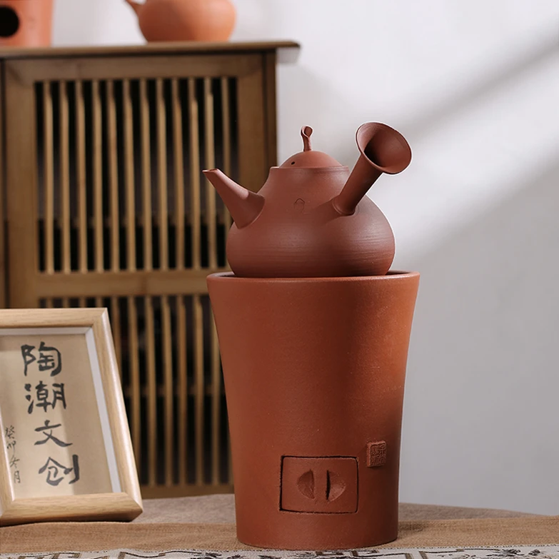 潮州工夫茶红泥复古高炉烧水炉耐火炭炉户外炉功夫茶老式煮茶炭炉
