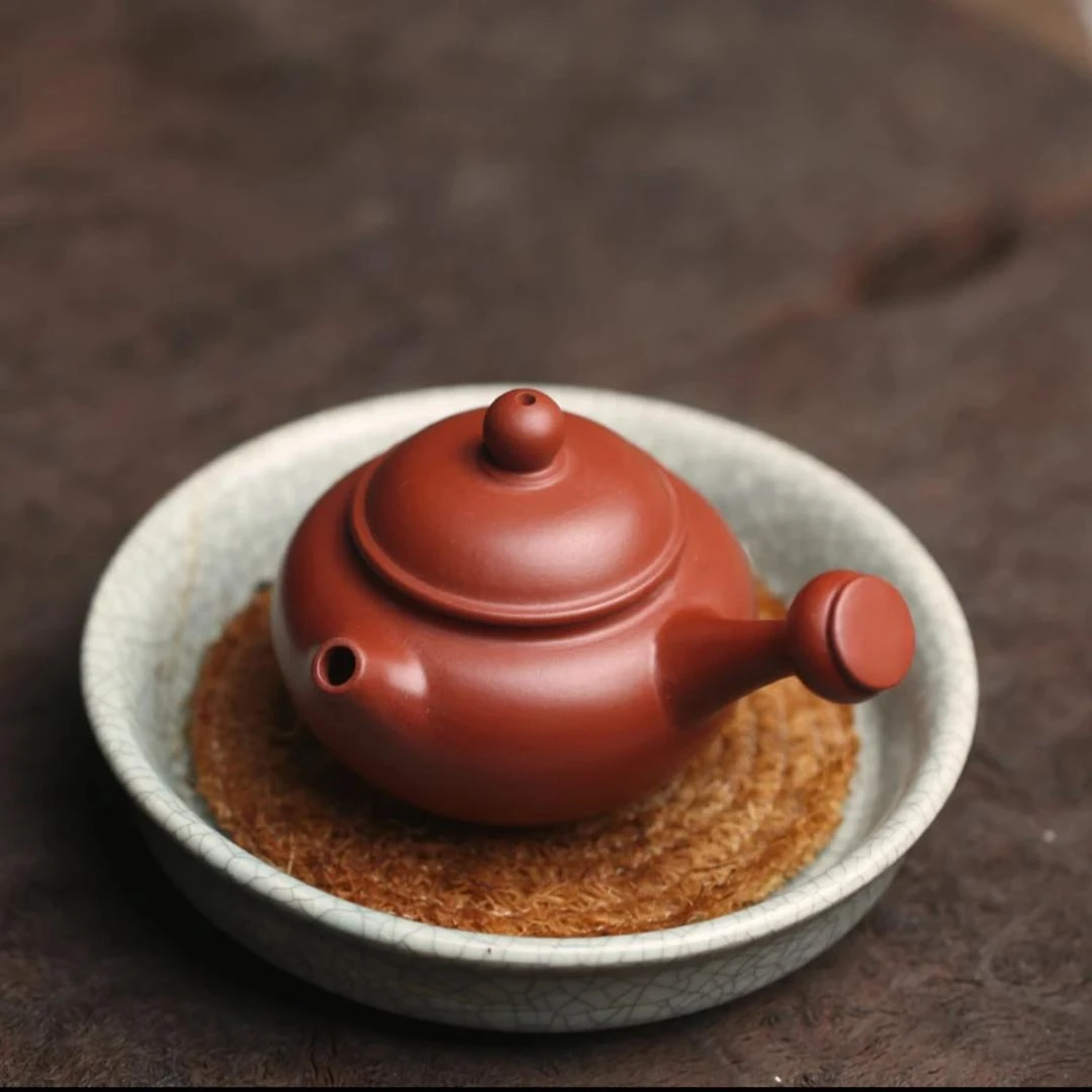 潮州功夫茶福容侧把壶潮州手工手拉壶迷你两杯工夫茶壶朱泥纯手工