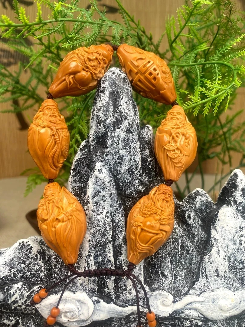 福禄寿喜财橄榄核雕手串