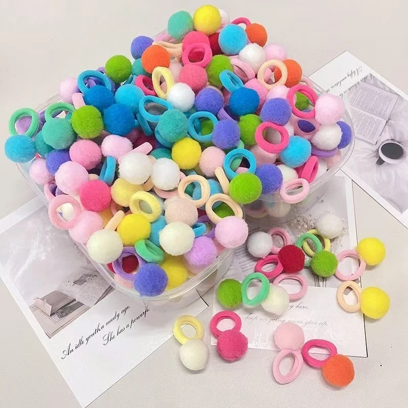 儿童发圈2024可爱毛球头绳发绳女童彩色宝宝扎辫子皮筋新年发饰