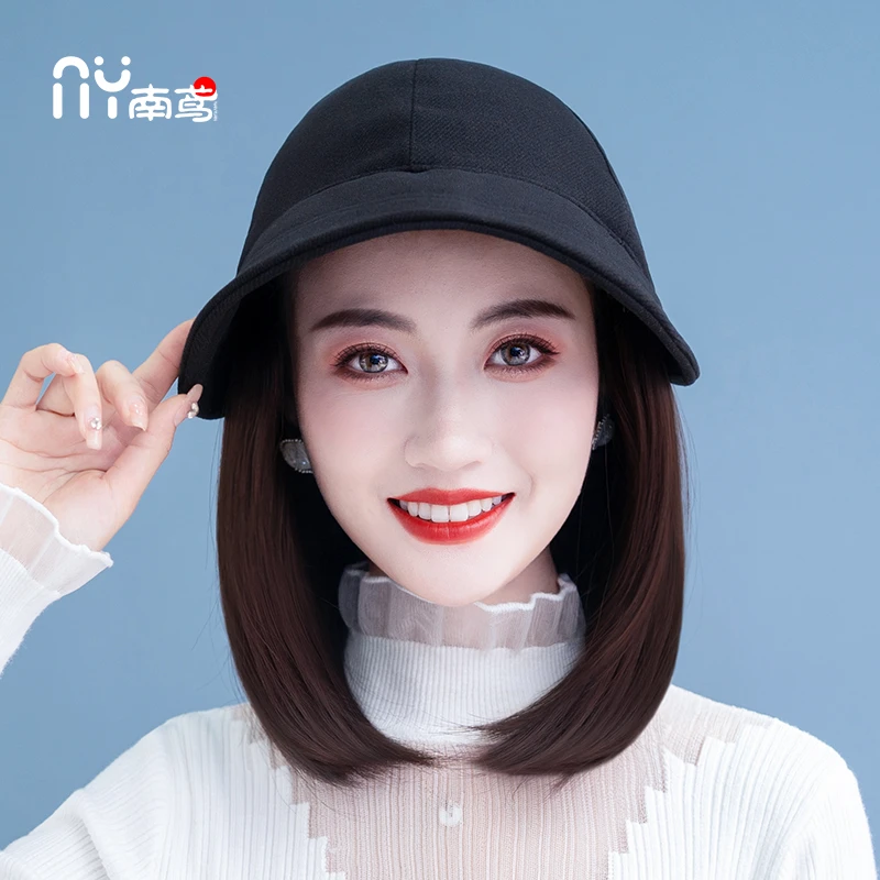 帽子一体假发时尚网红女秋冬季短直发棒球帽新款2025全头套可拆卸