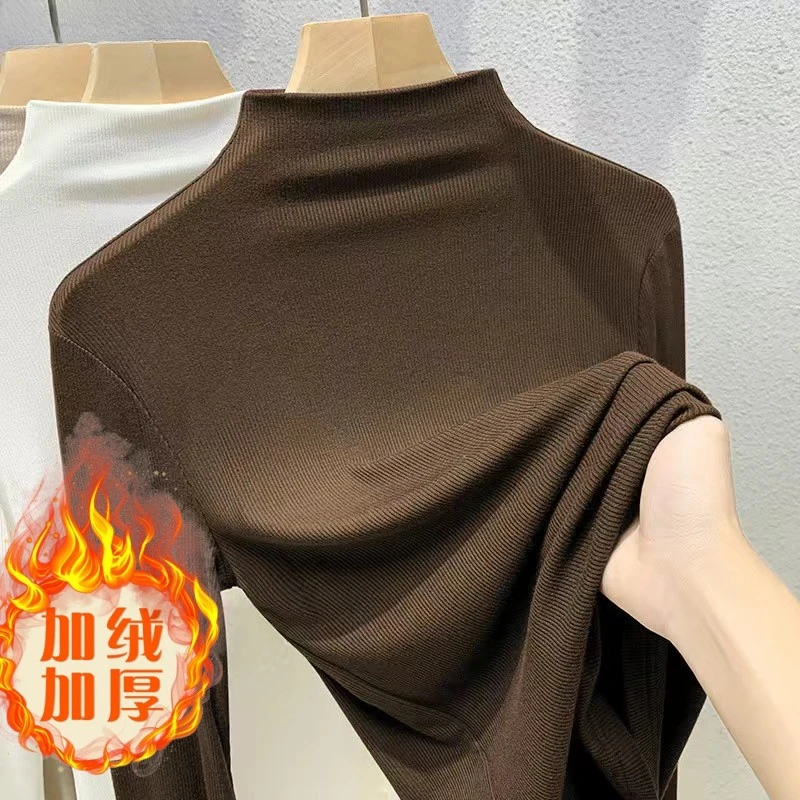 浪莎加绒螺纹莫代尔打底衫女内搭修身百搭显瘦秋冬保暖长袖T恤女