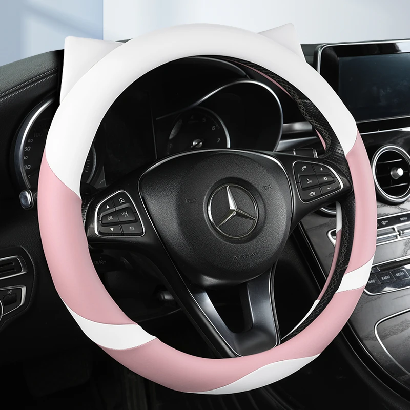 2023年临时停车新款猫耳趣味防污硅胶皮圆形方向盘停车纽扣套