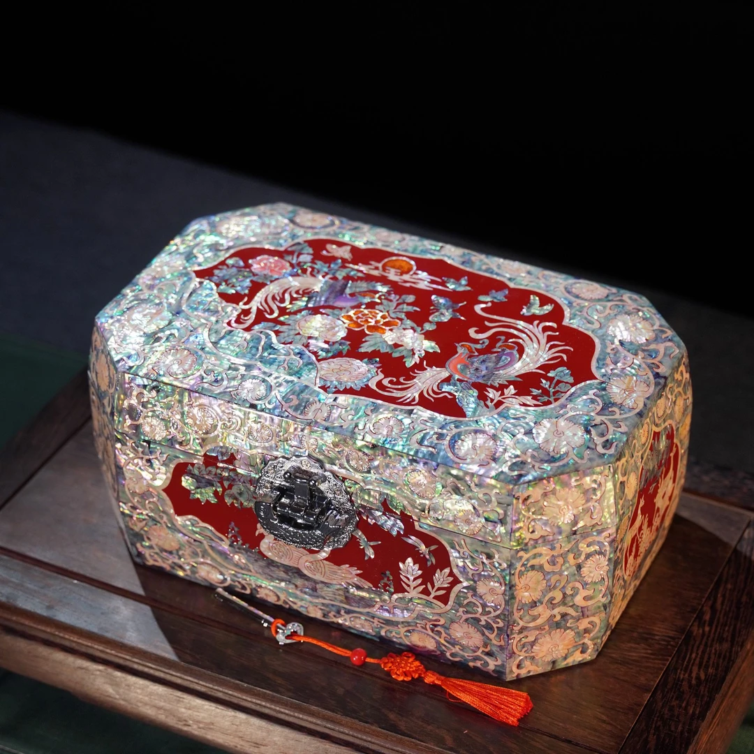 【凤戏牡丹】螺钿漆器纯手工首饰盒高档精致收纳多层盒中式订婚送礼