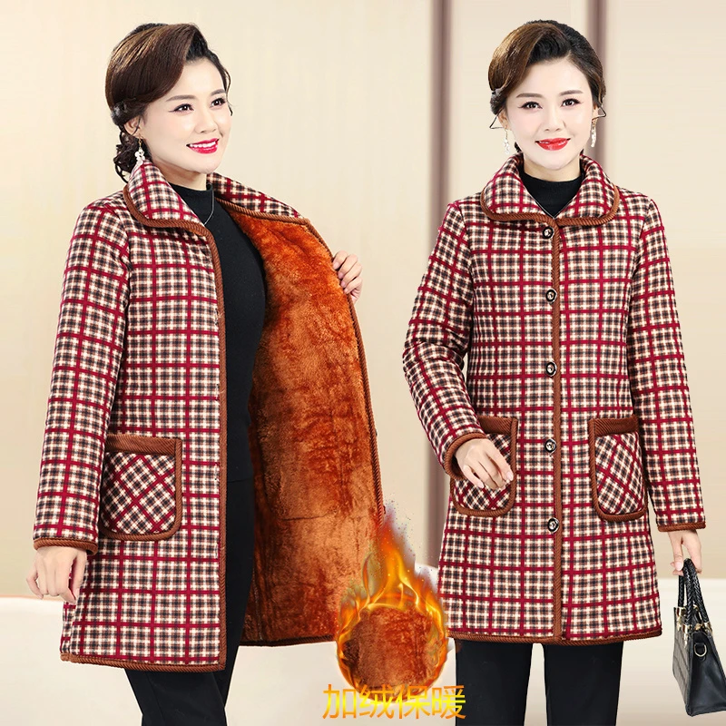 新款妈妈棉衣外套中老年中长款冬季加绒加厚保暖大码棉袄洋气棉服