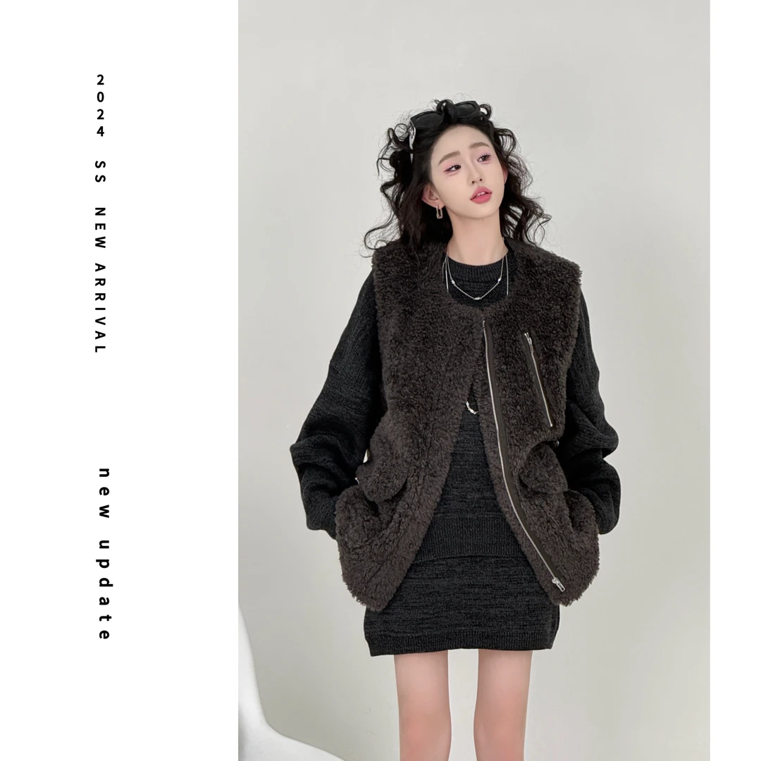 现货【颖子定制】棉花糖~毛绒感马甲外套气质百搭叠穿显瘦上衣 6522