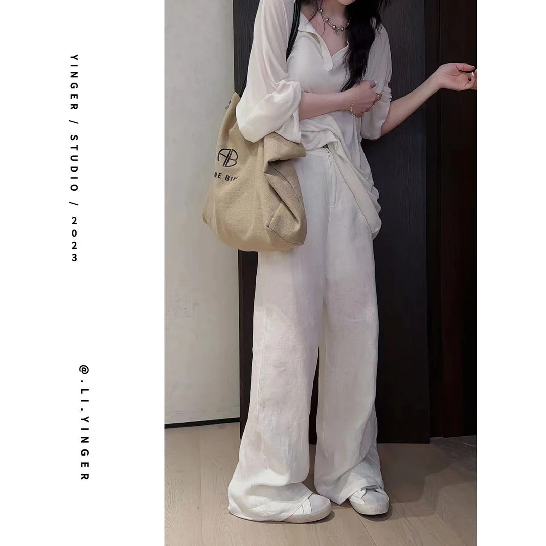 【颖子定制】全亚麻~休闲高腰宽松直筒休闲裤 6201