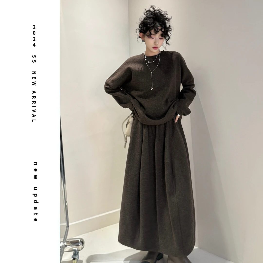 现货【颖子定制】时髦攻略~高级感宽松套头上衣高腰花苞半身裙 6503