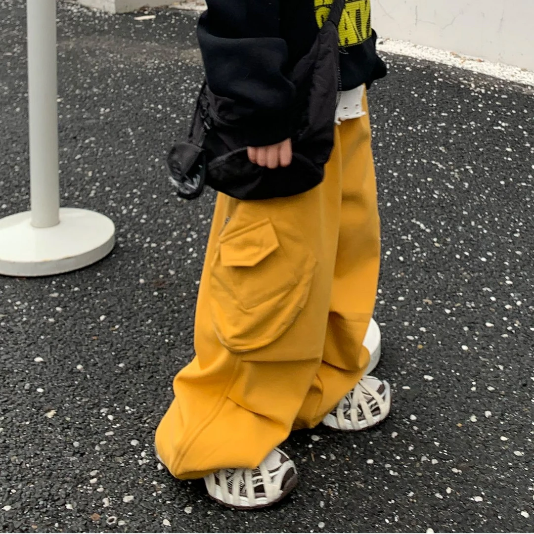 HY24107-2025冬款韩版男童亮色吸睛直筒多口袋阔腿棉布休闲裤