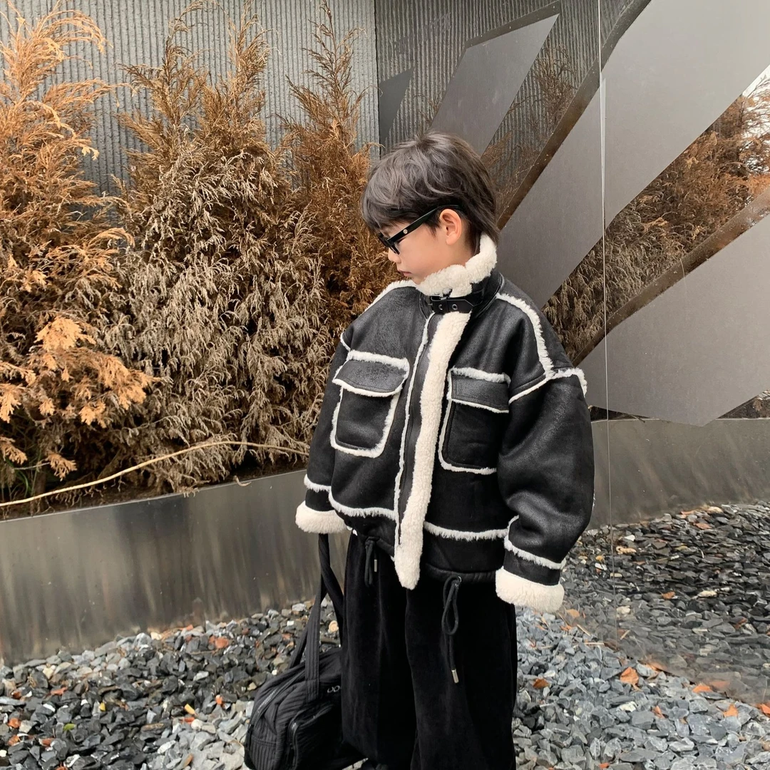 HY24119-2024冬款加厚宽松痞帅扩版皮衣皮毛一体时尚韩版个性