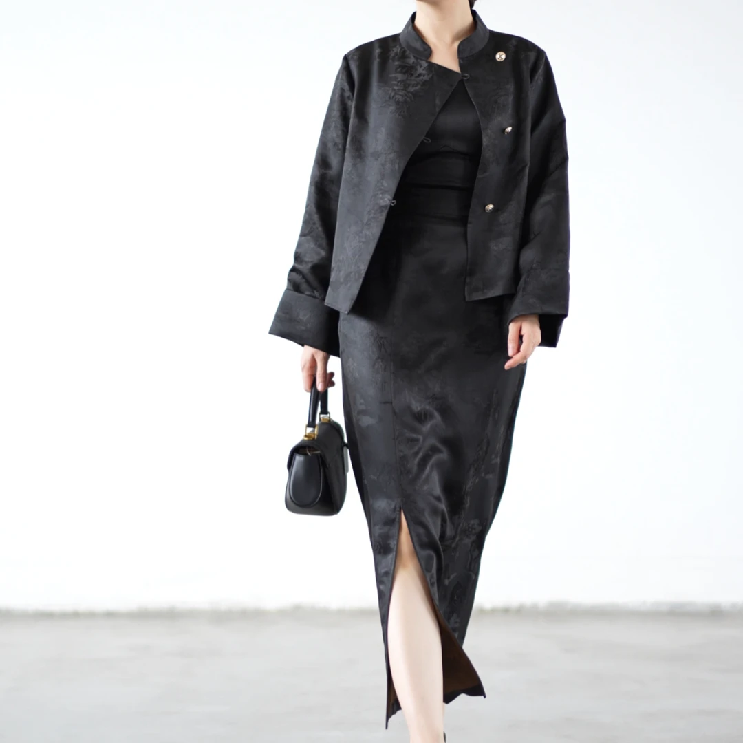 《闻香》香云纱 短外套 40姆米 山水重缎  百搭 时尚设计款