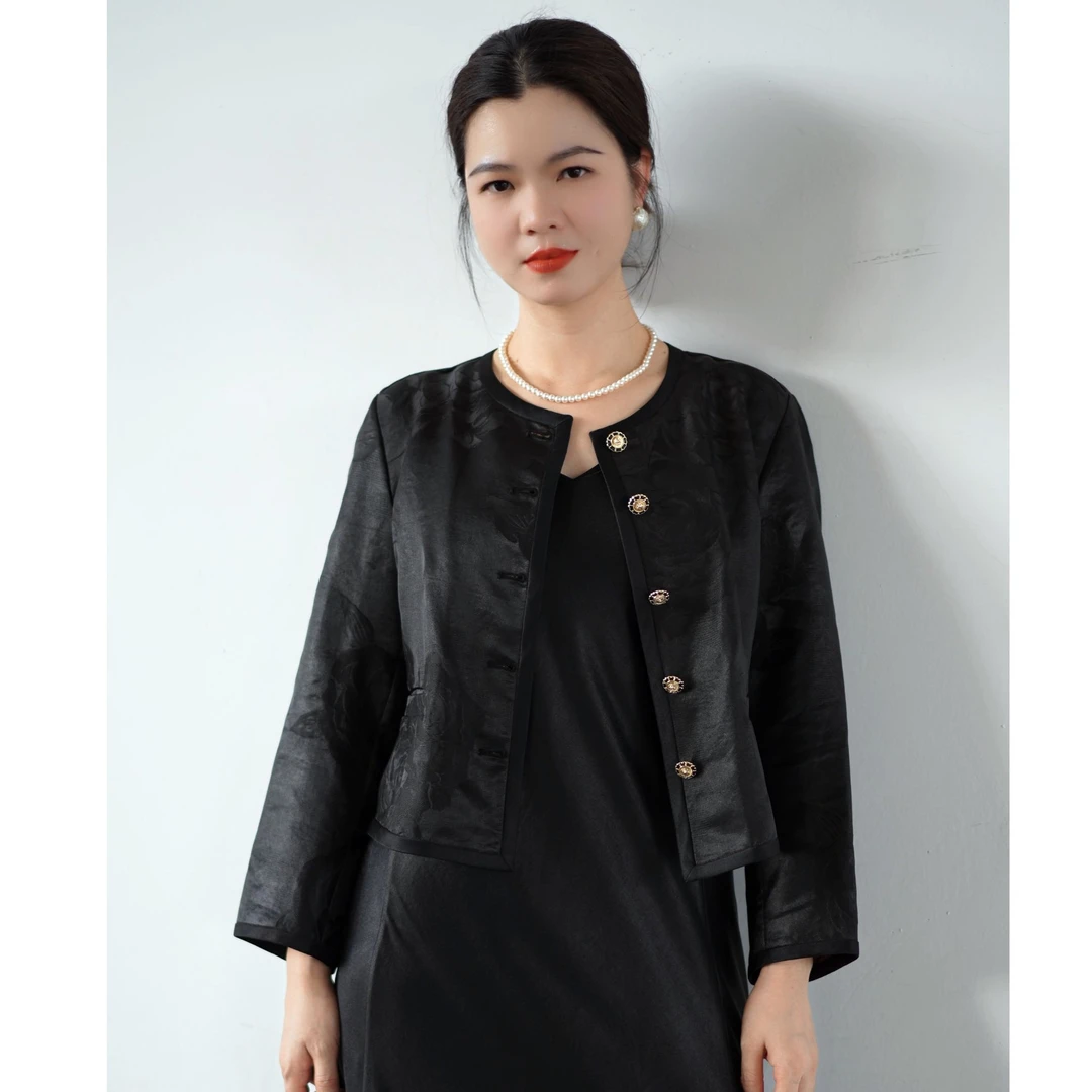 《芳华》香云纱 短外套 重缎 大牡丹 提花 45姆米 百搭 时尚