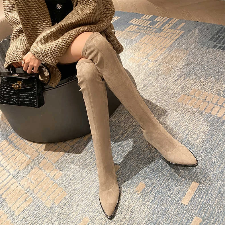 2025秋冬新款显瘦显高小个子高跟瘦瘦靴尖头过膝弹力靴长筒靴子女