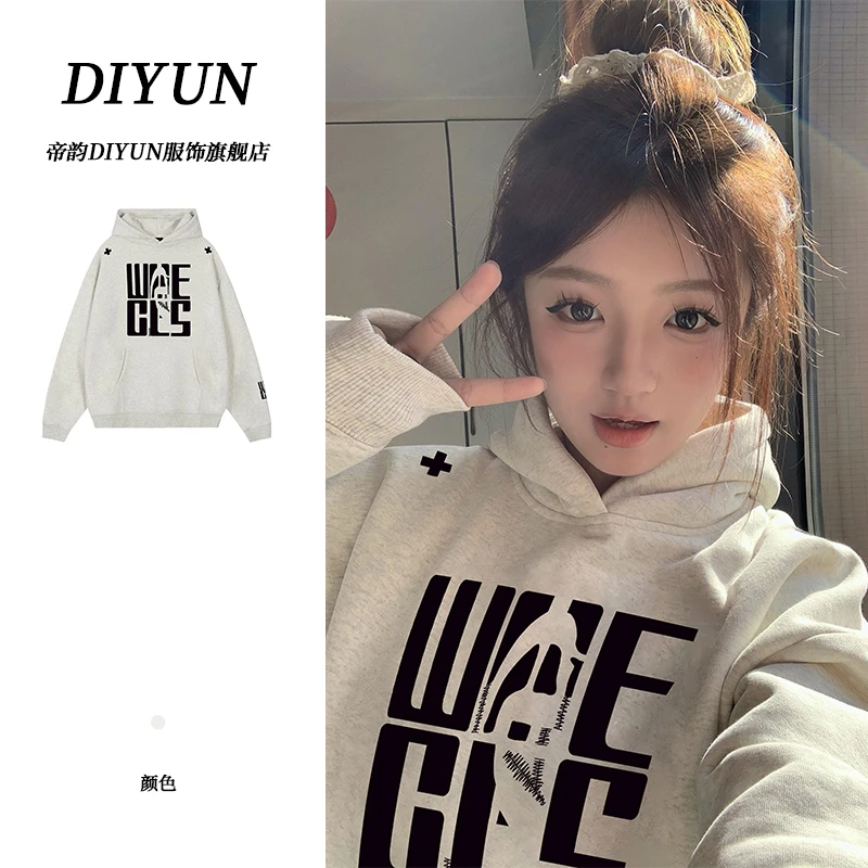 美式复古休闲连帽卫衣情侣秋冬加绒加厚小众设计感重磅刺绣上衣