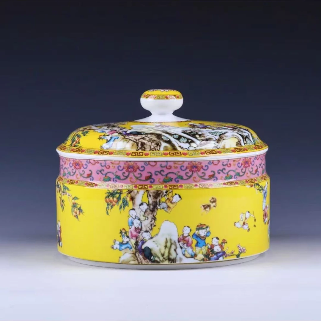 帝王黄童子陶瓷储物罐