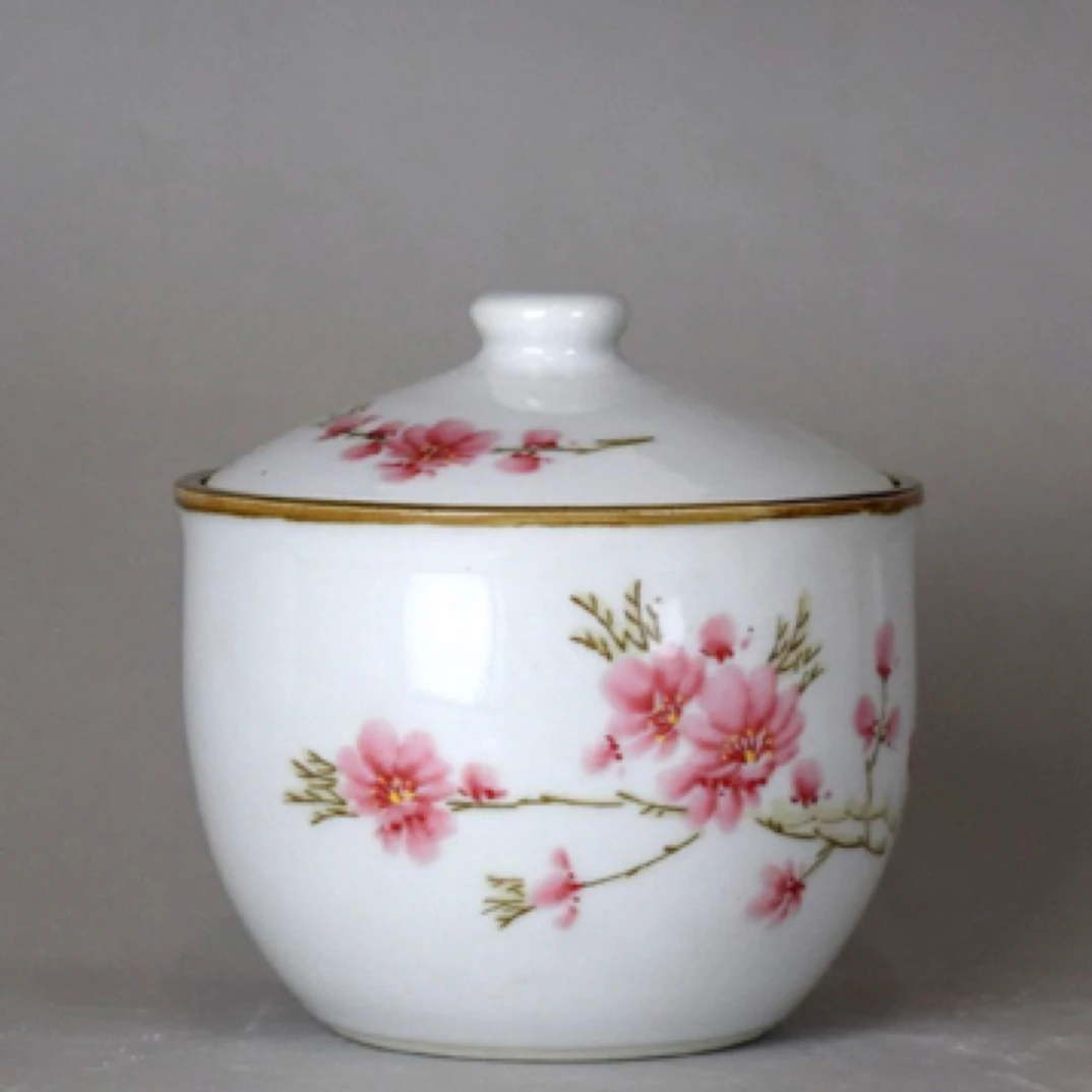 600ml水点桃花陶瓷调味罐（备）