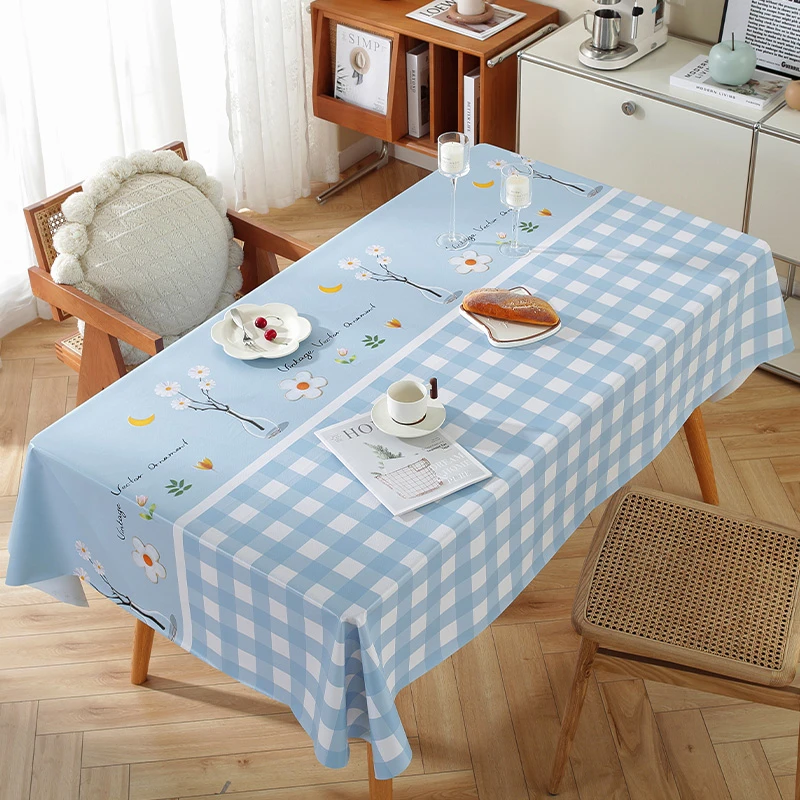 pvc桌布防水防油防烫免洗ins茶几垫台布长方形格子家用客厅餐桌布