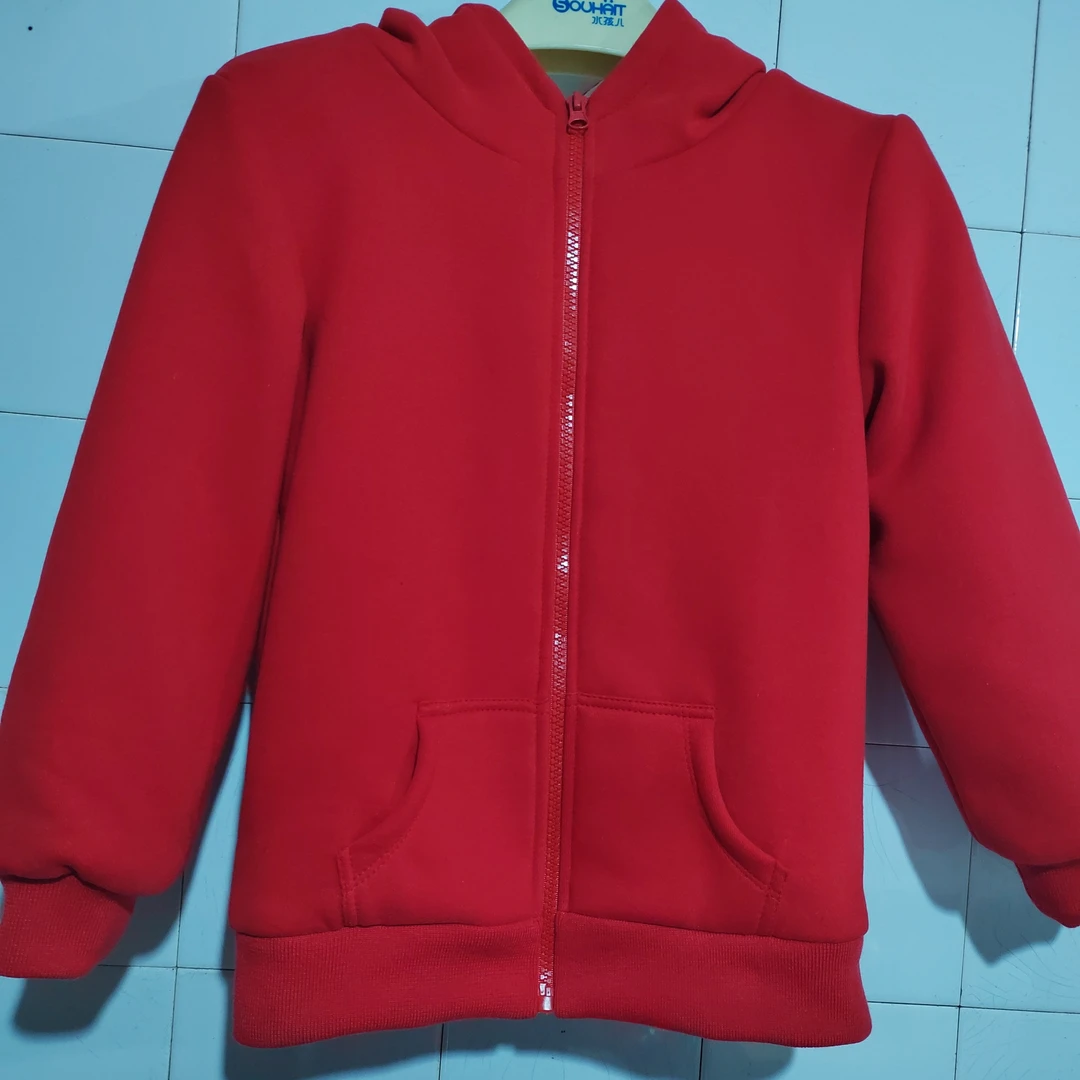 儿童连帽加绒保暖加厚运动红色卫衣时尚秋冬款洋气春节旅行拜年服