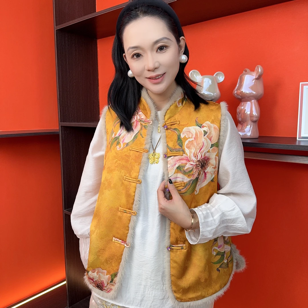 （沁棠）秋冬新款复古拼色国风新中式马甲