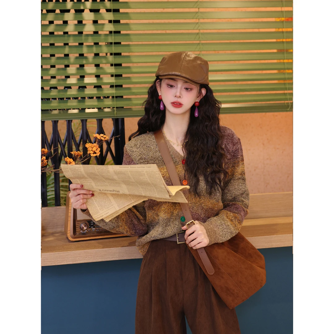 陈佳洁【彩虹糖】港风复古扎染开衫针织百搭休闲毛衣上衣JC101957