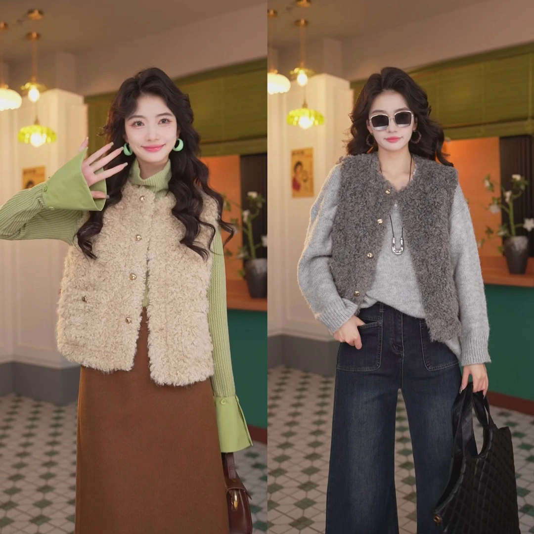 陈佳洁【赛勒斯】港风复古纯色无袖马甲显瘦马甲JS885813