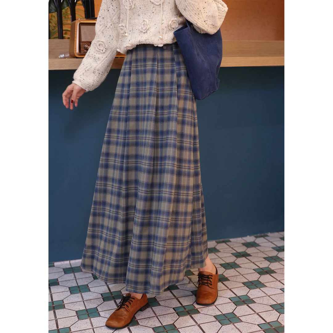 陈佳洁【冰河裂缝】港风复古格子中长款半身裙高腰百搭裙子JC890741