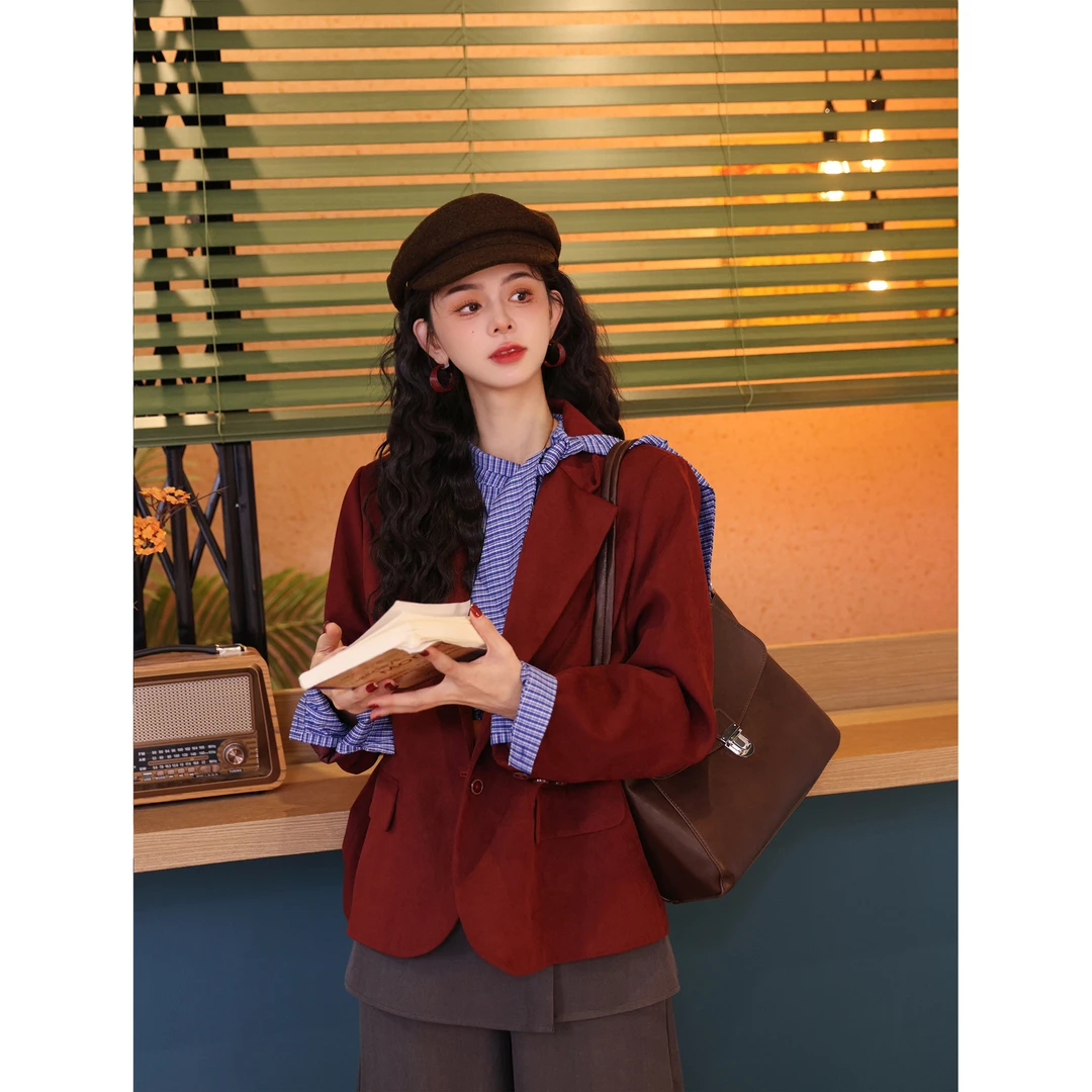 陈佳洁【霜叶红梅】港风复古纯色外套女气质时尚百搭上衣JN0924140