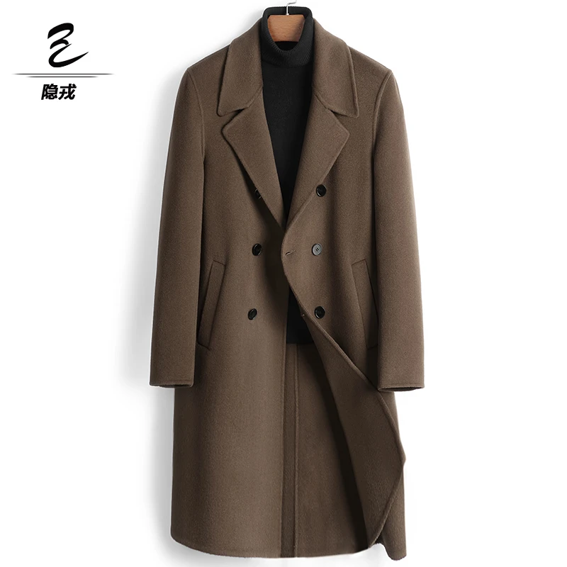 秋冬季毛呢大衣男装休闲男士中长款修身双排扣羊毛呢双面呢韩版
