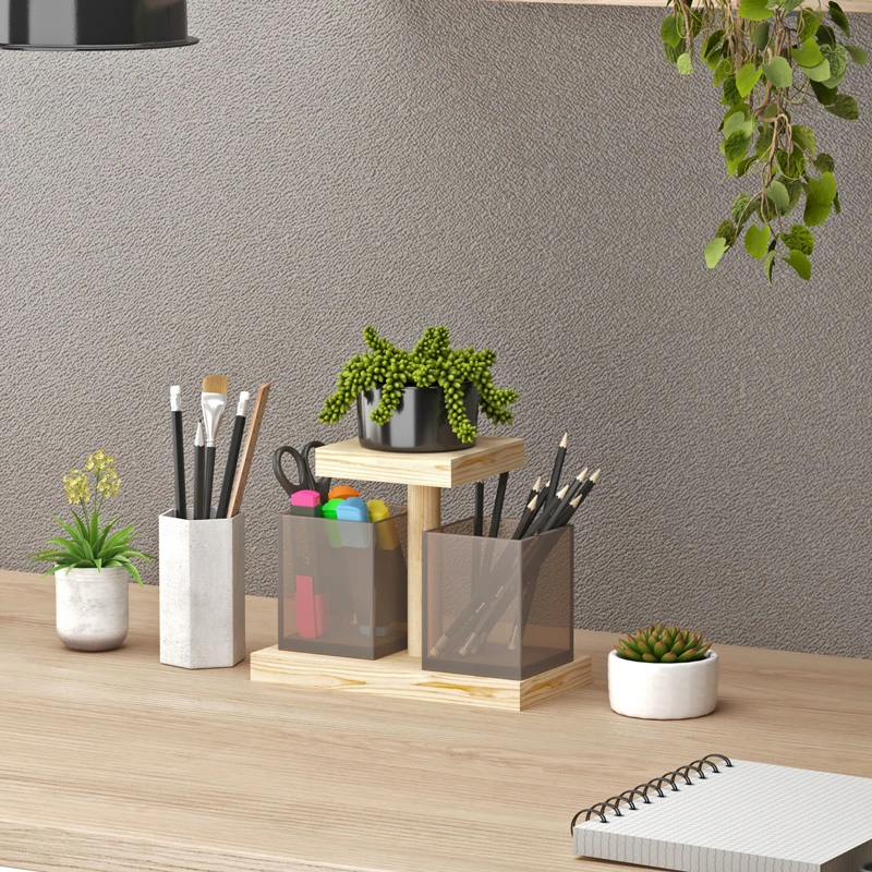 室内实木桌面小花架盆栽办公桌面文具收纳置物架多层飘窗碳化花架