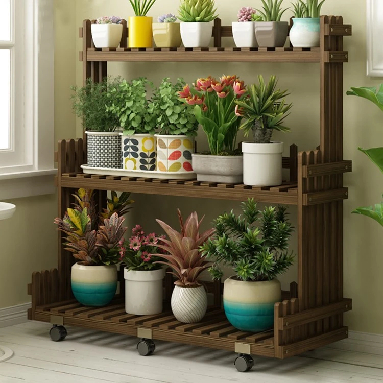 防腐实木质花架子多肉落地置物架子多层室内绿萝阳台客厅花盆架