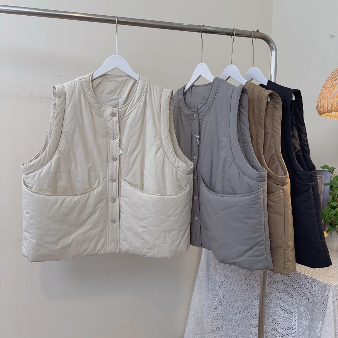 日杂风宽松大版型夹棉马甲超大浅口袋秋冬保暖叠穿出片氛围感上衣