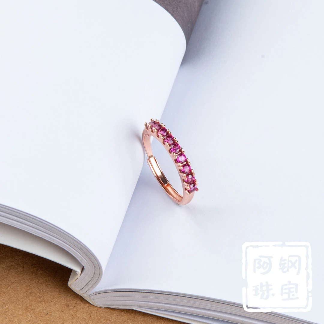 天然紫牙乌石榴石宝石s925戒指排戒JZ903经典款可调节活口